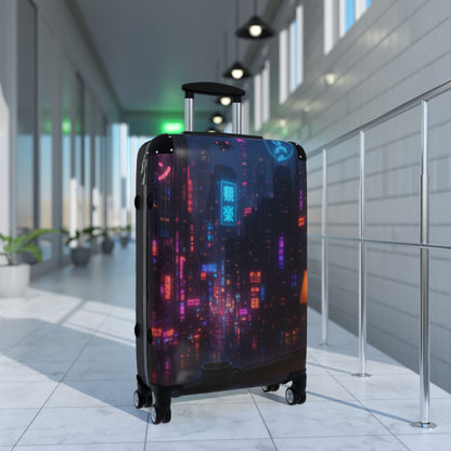 Urban Nightscape Luggage - Stylish Travel Suitcase, Neon City Design, Perfect for Adventurers, Travelers, Gifts for Explorers