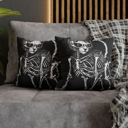 Square Pillowcase with Edgy Skeleton Cat Design