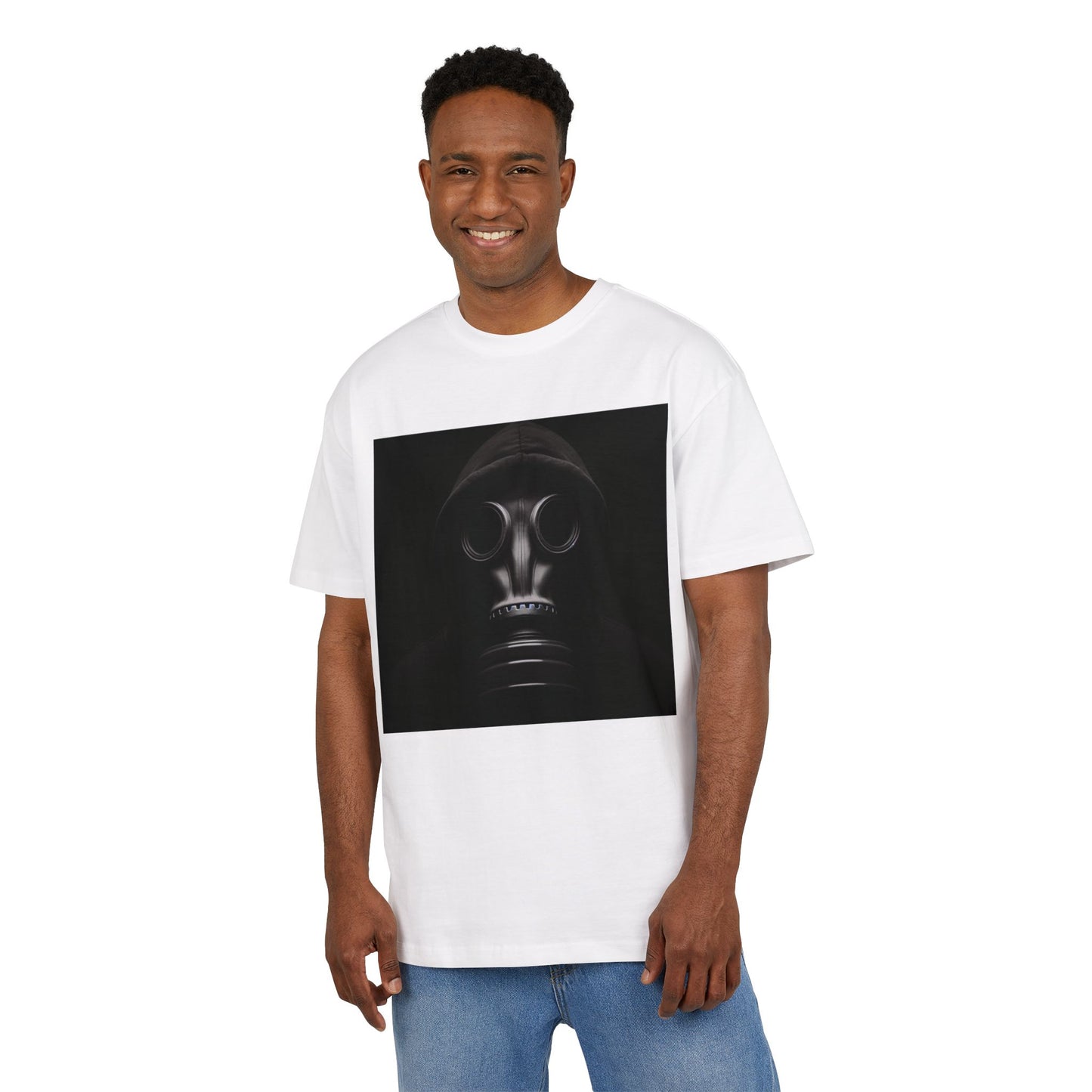 Unisex Heavy Oversize Tee with Bold Gas Mask Design, Streetwear, Artistic Tee, Gift for Trendsetters, Casual Wear, Grunge Fashion