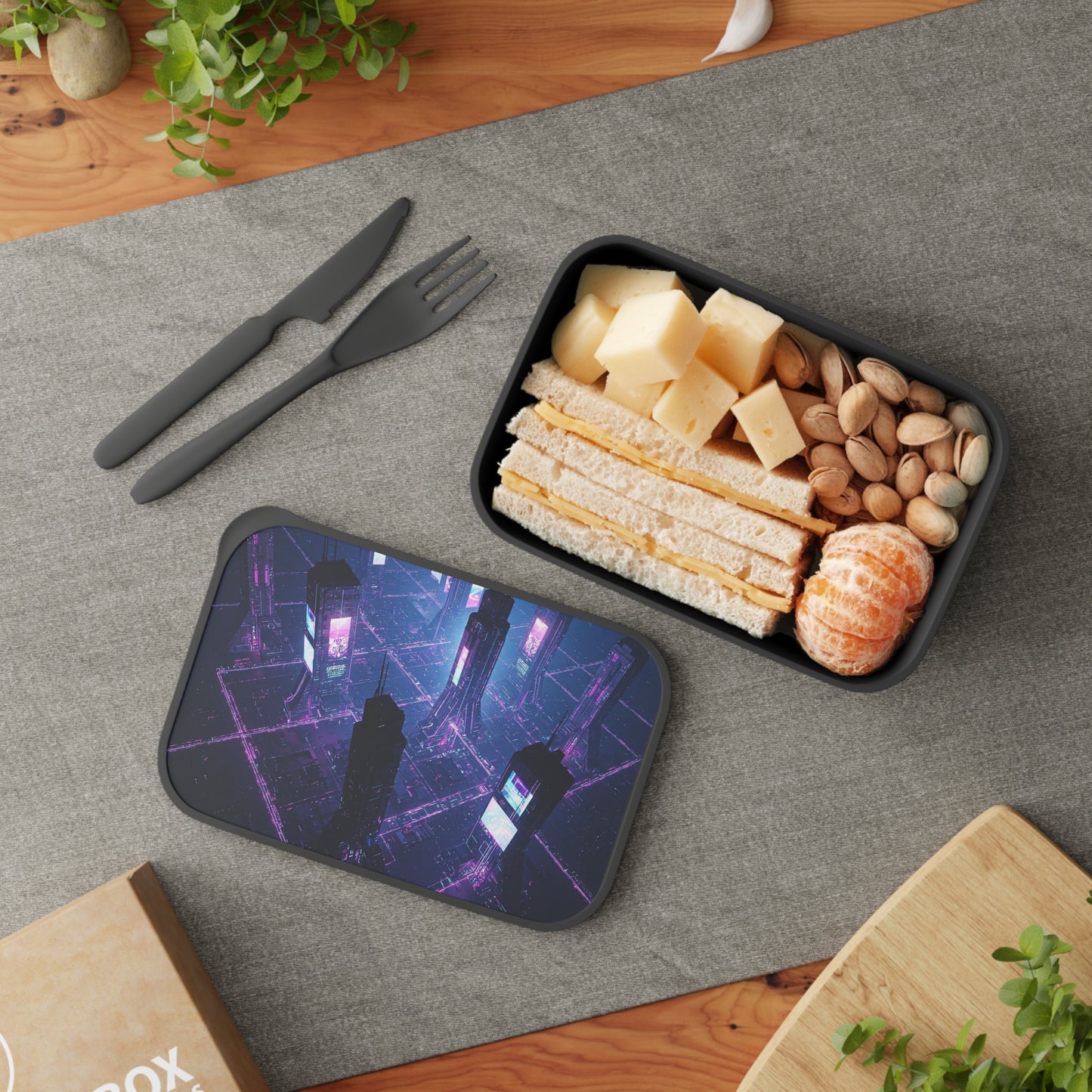 Futuristic Bento Box, Eco-Friendly Lunch Container, Stylish Meal Prep, Gift for Foodies, Sci-Fi Lunchbox with Utensils