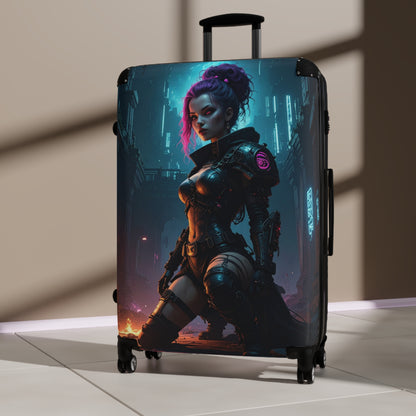 Futuristic Graphic Suitcase, Travel Luggage for Adventurers, Cyberpunk Style Carry-On, Unique Gift for Travelers, Stylish Vacation Bag