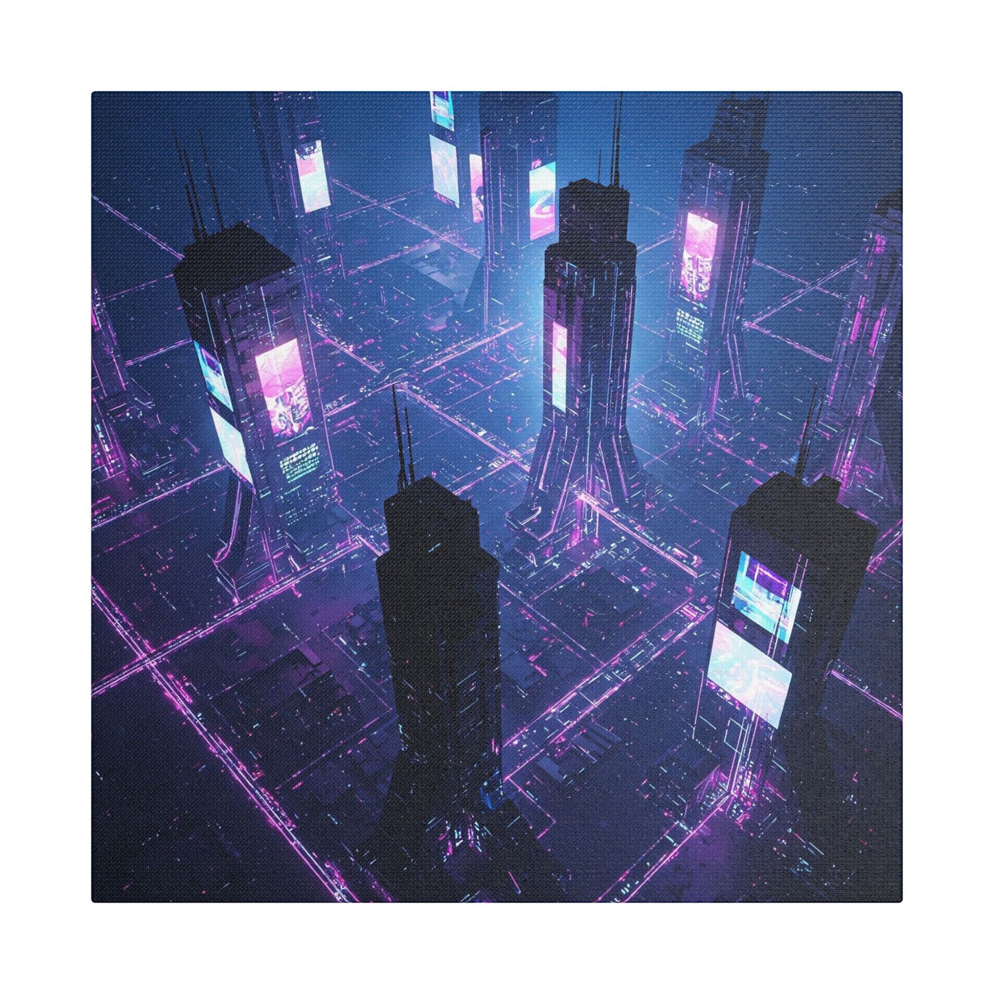 Futuristic Art Canvas, Urban Wall Decor, Retro Digital Print, Cyberpunk Artwork, Modern Home Aesthetic