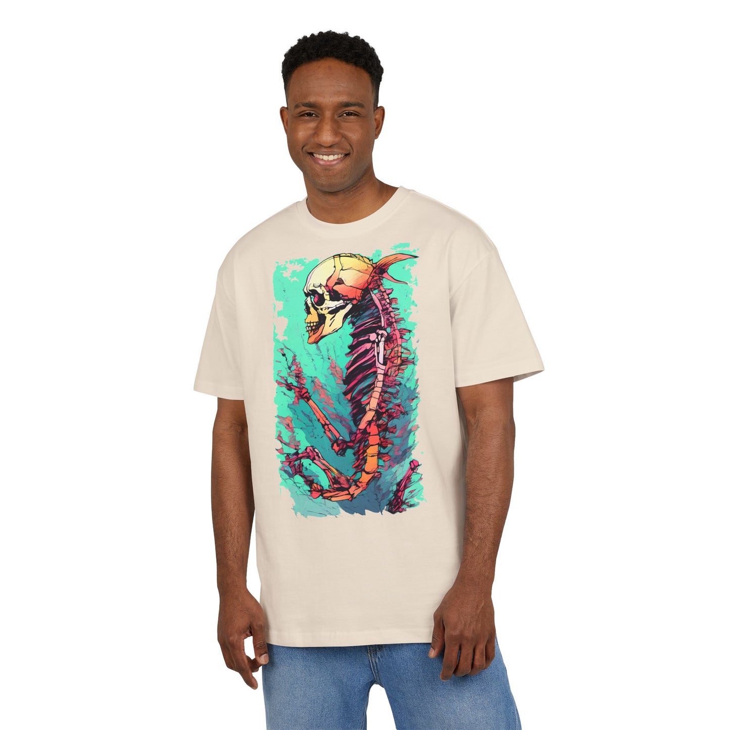 Colorful Skeleton Art Unisex Heavy Oversize Tee | Graphic Tee, Skeleton Shirt, Artsy Gift, Halloween Apparel, Trendy Streetwear