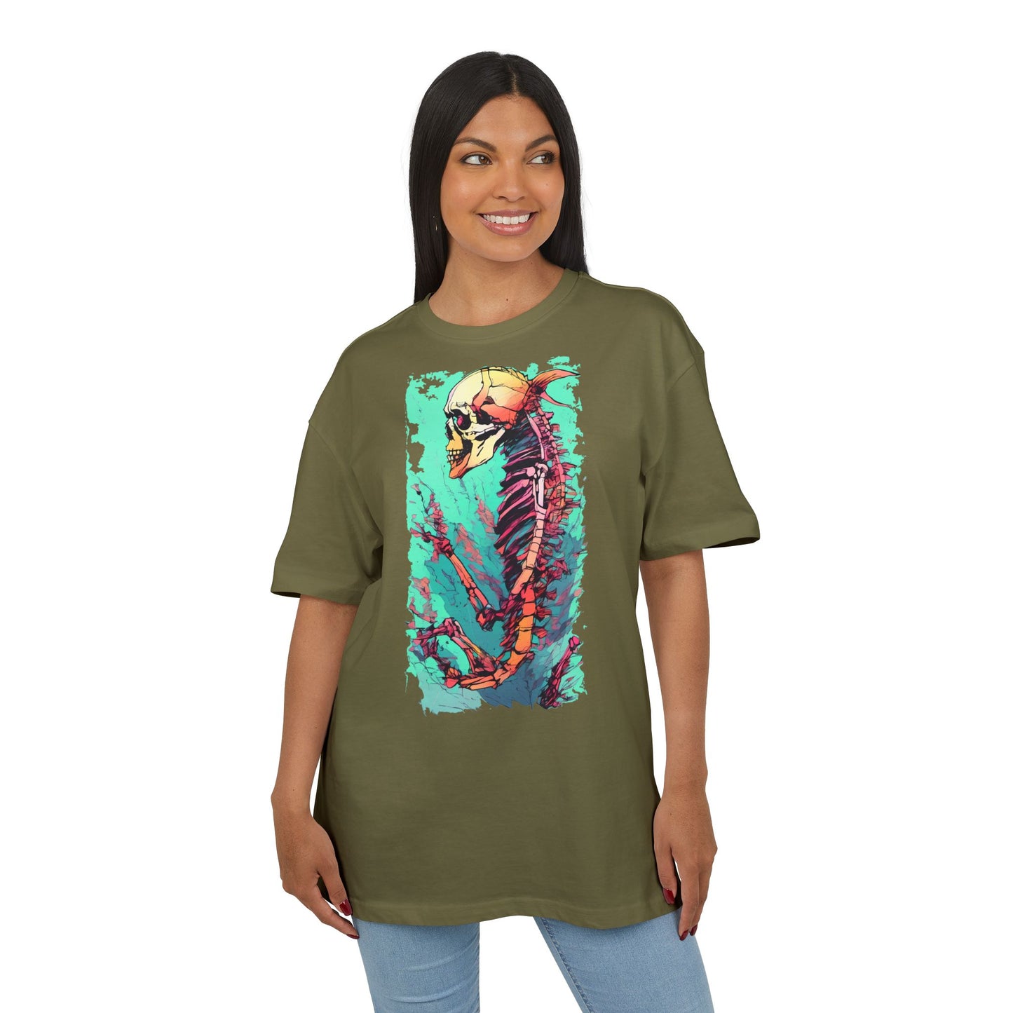 Colorful Skeleton Art Unisex Heavy Oversize Tee | Graphic Tee, Skeleton Shirt, Artsy Gift, Halloween Apparel, Trendy Streetwear