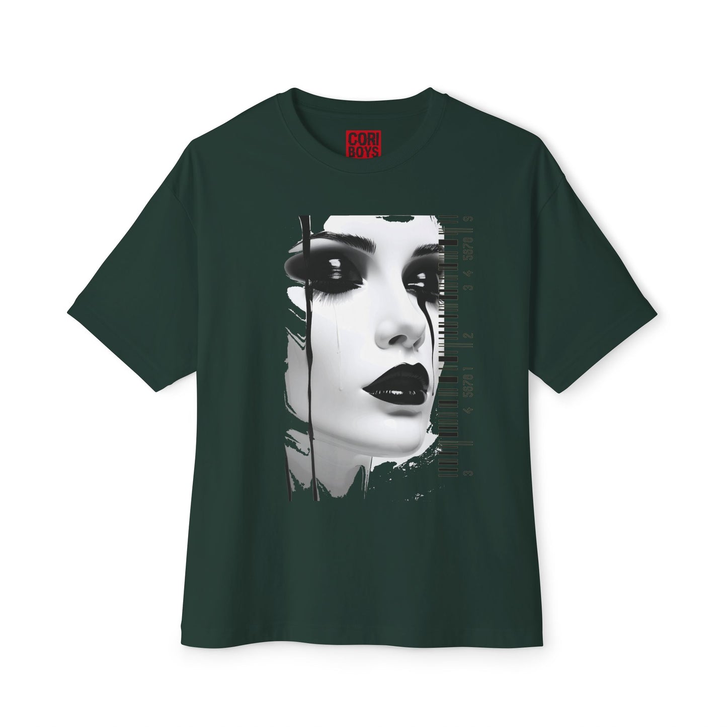 Chic Art Print Boxy Tee, Oversized Graphic T-Shirt, Fashionable Streetwear Top, Unique Women’s Cotton Tee, Casual Everyday Wear