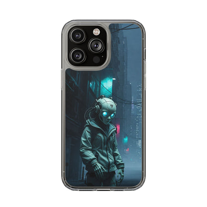 Futuristic Clear Phone Case with Neon City Design