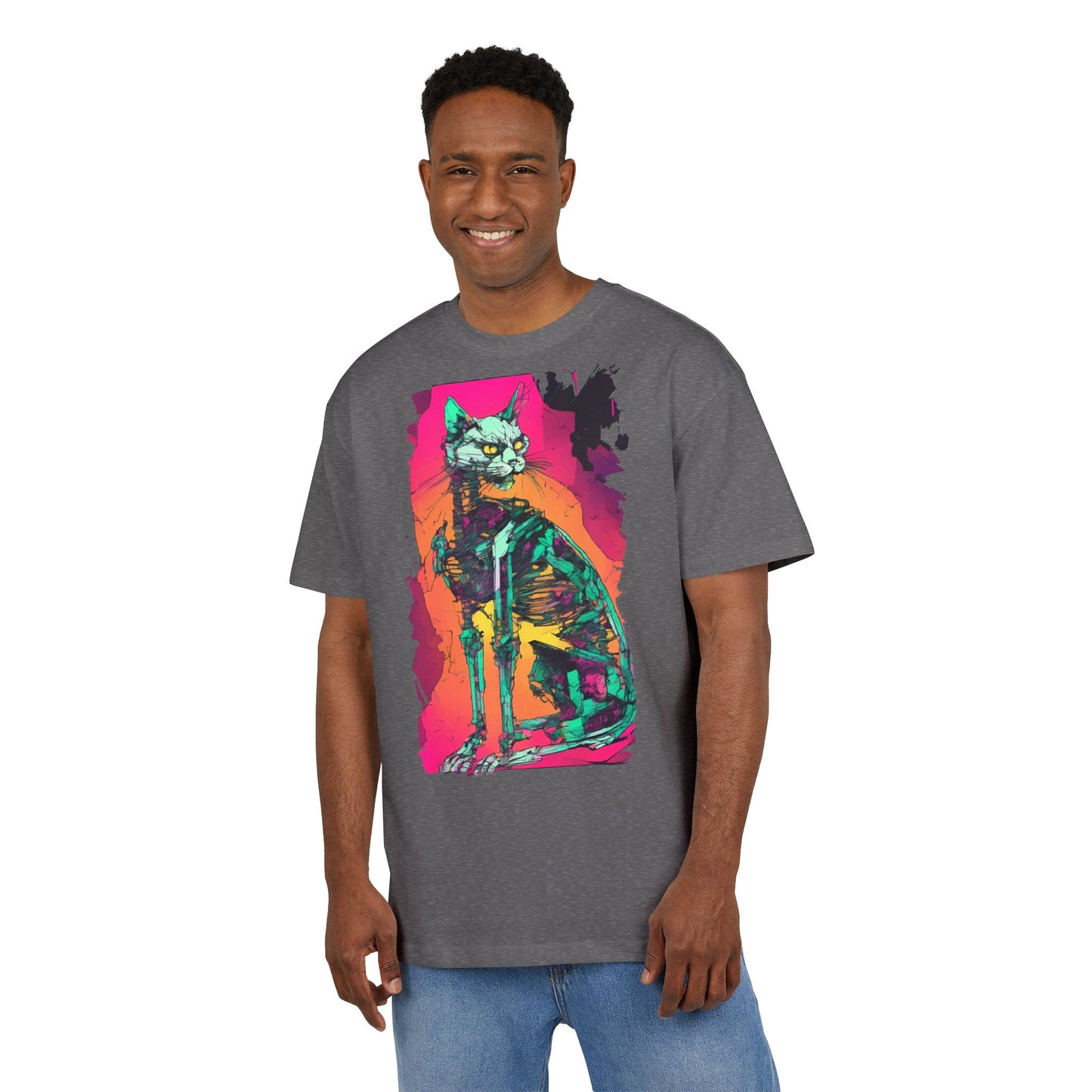 Vibrant Cat Art Tee, Unisex Oversized T-Shirt, Colorful Pet Lover Gift, Unique Graphic Shirt, Casual Everyday Wear