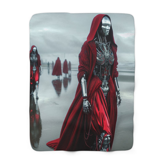 Futuristic Robotic Sherpa Fleece Blanket - Cozy Art for Home Decor