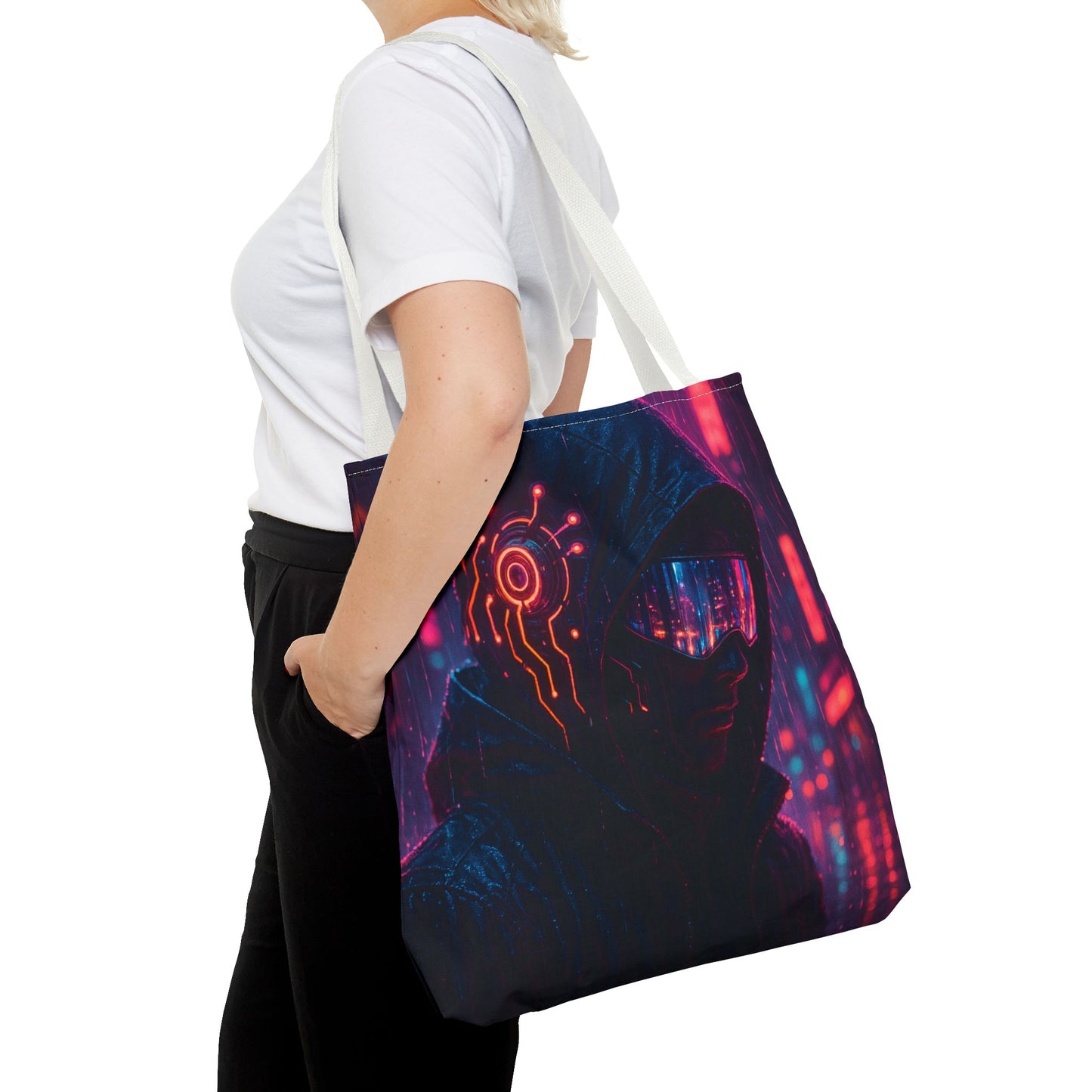 Futuristic Cyberpunk Tote Bag, Unique AOP Bag for Tech Lovers, Stylish Everyday Tote, Gift for Gamers, Sci-Fi Enthusiasts