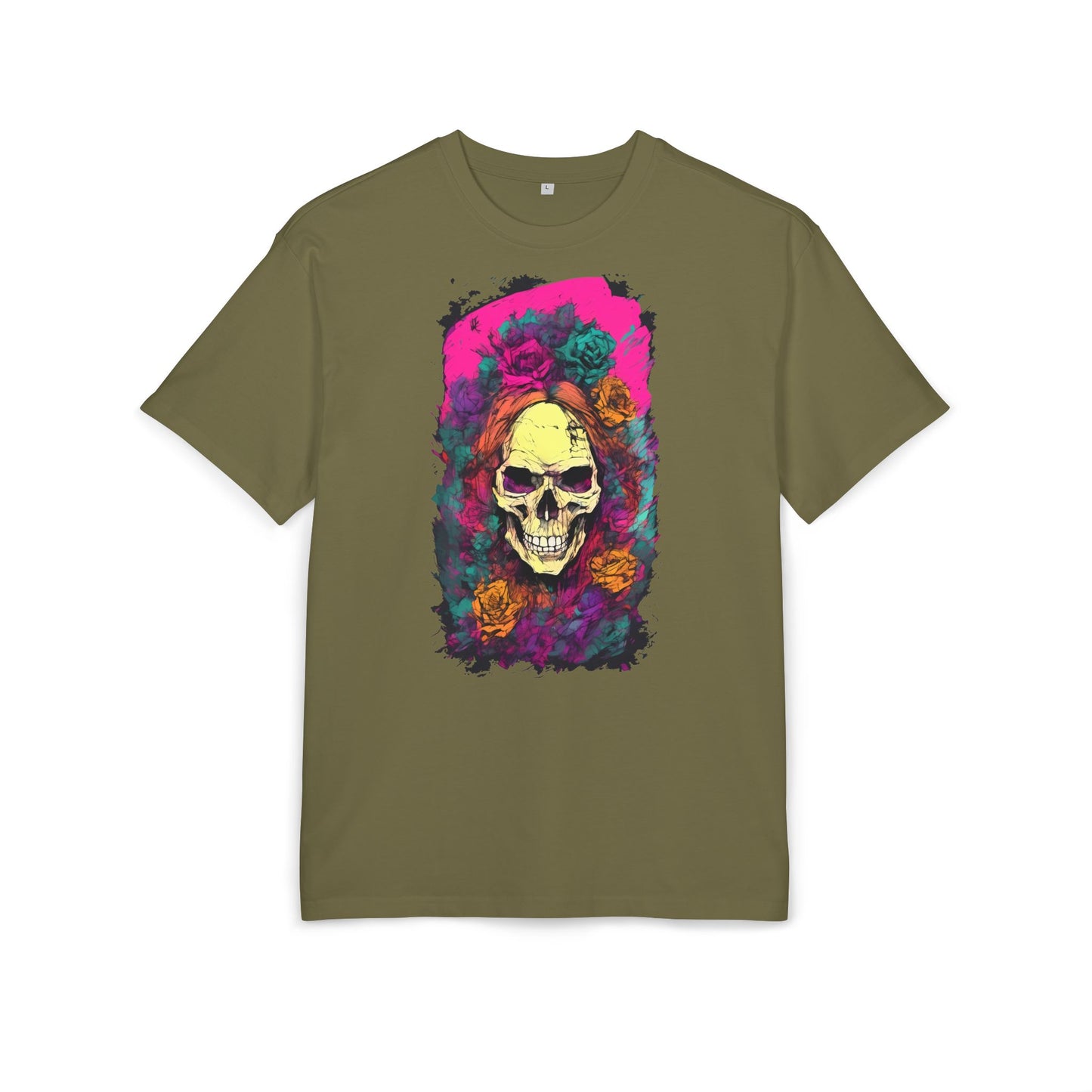 Skull Floral Oversize Tee - Graphic T-Shirt for Halloween, Festival Wear, Unisex Casual, Unique Gift