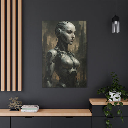 Futuristic Robot Canvas Art, Stretched Painting, Wall Decor for Tech Lovers, Sci-Fi Home Office, Unique Gift Idea, AI Artwork