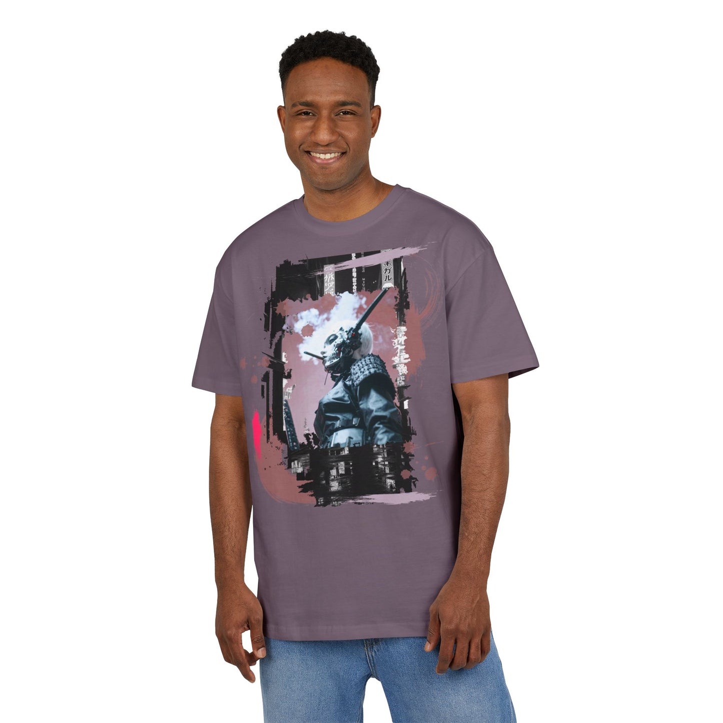 Unisex Heavy Oversize Tee featuring Samurai Art, Streetwear Graphic Tee, Gift for Him/Her, Casual Wear, Anime Inspired Fashion