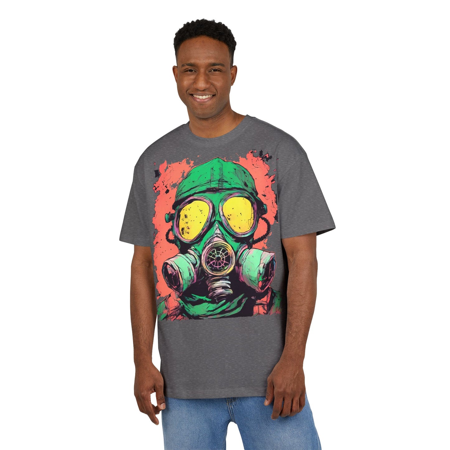 Retro Gas Mask Unisex Heavy Oversize Tee, Streetwear T-Shirt, Unique Graphic Tee, Festival Fashion, Cool Casual Wear