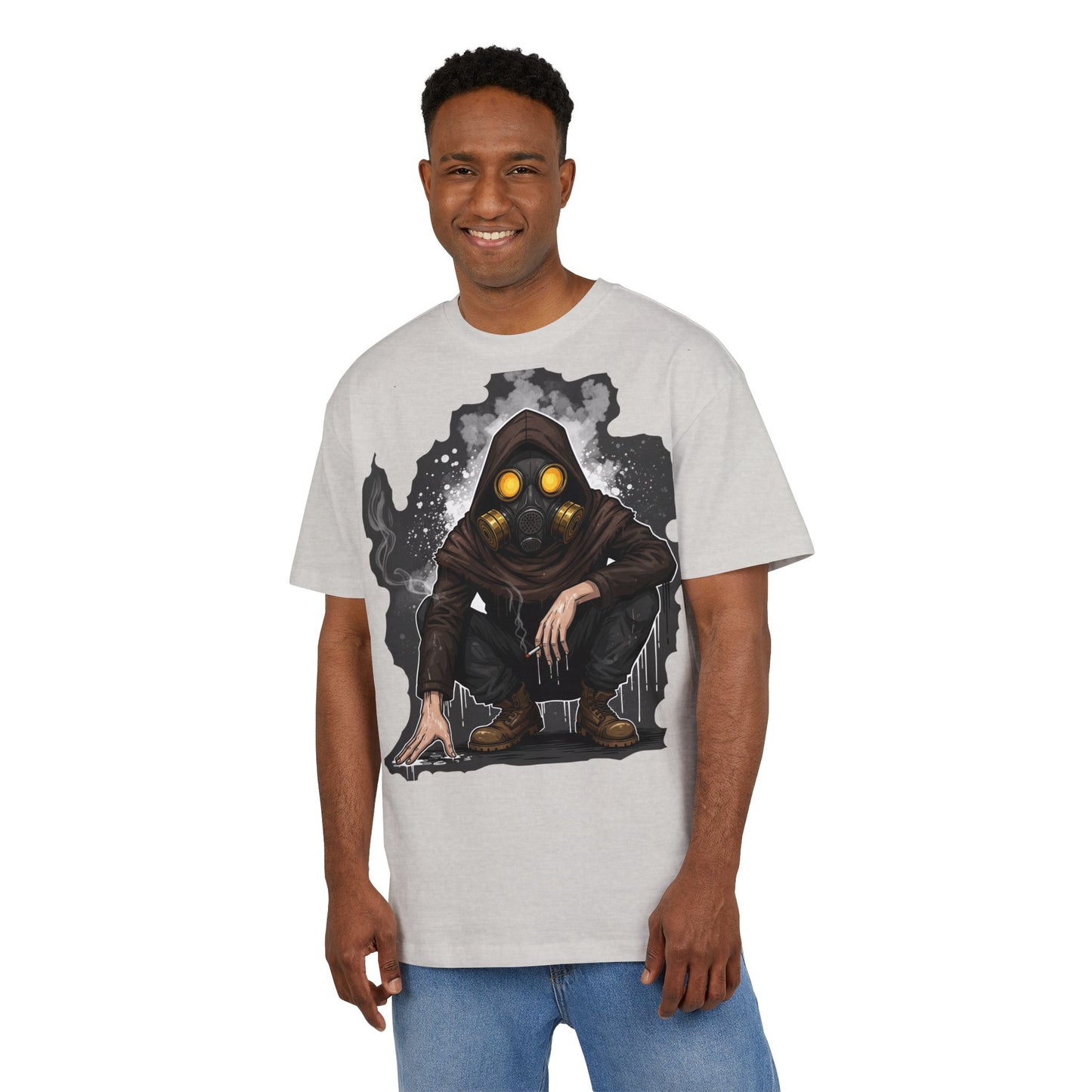 Gothic Gas Mask Unisex Heavy Oversize Tee, Streetwear Graphic Tee, Casual T-Shirt, Halloween Costume Top, Unique Gift Idea