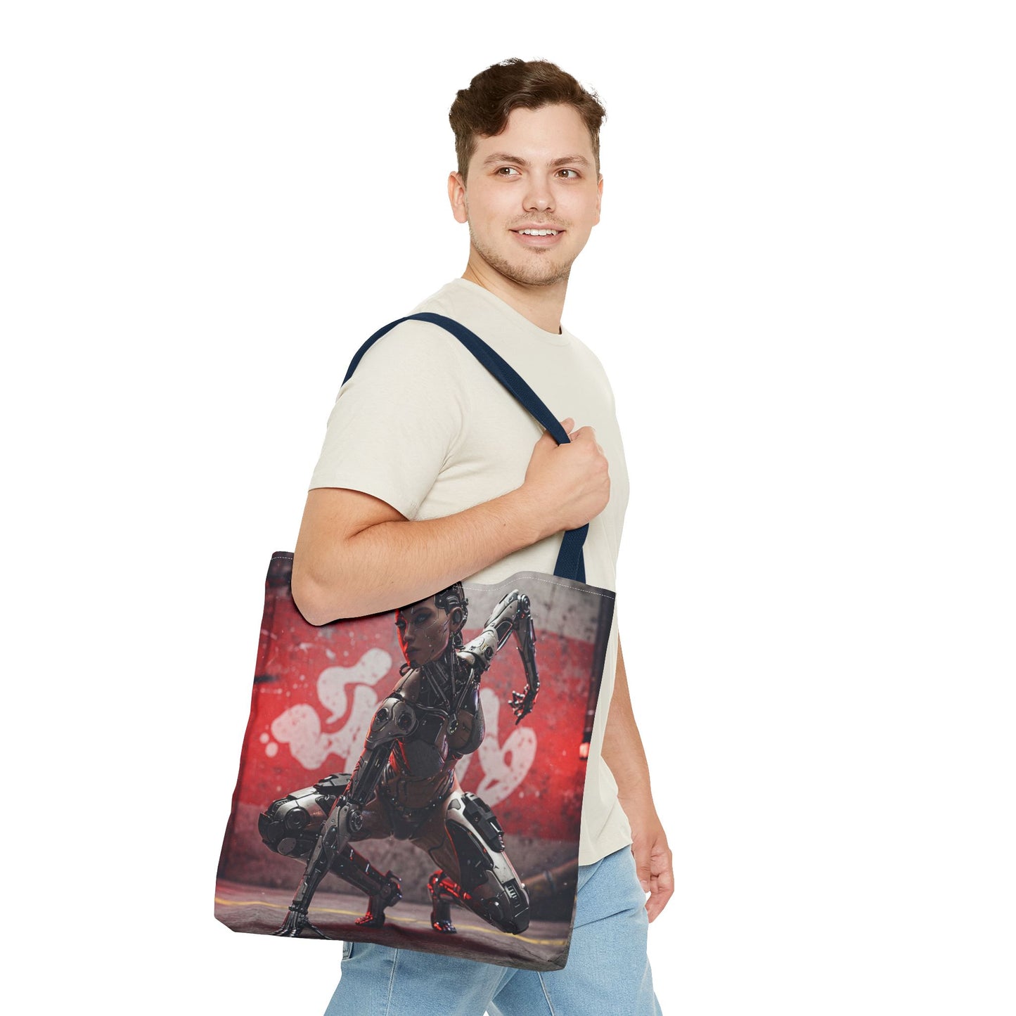 Futuristic Sci-Fi Tote Bag, Stylish Shopping Bag, Cyberpunk Accessory, Gift for Tech Lovers, Artwork Tote, Unique Canvas Bag