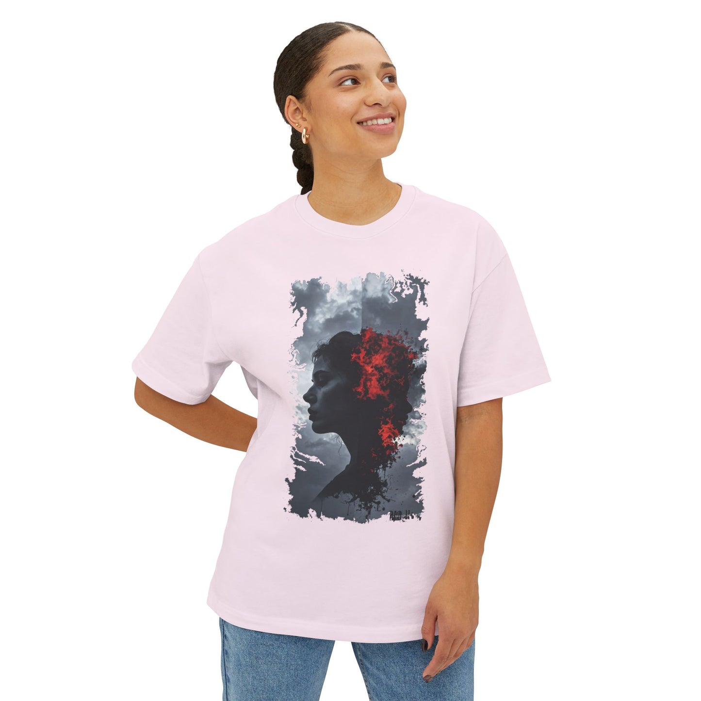 Stylish Oversized Boxy Tee with Artistic Profile Design, Casual Streetwear, Graphic T-shirt, Gift for Art Lovers, Everyday Comfort