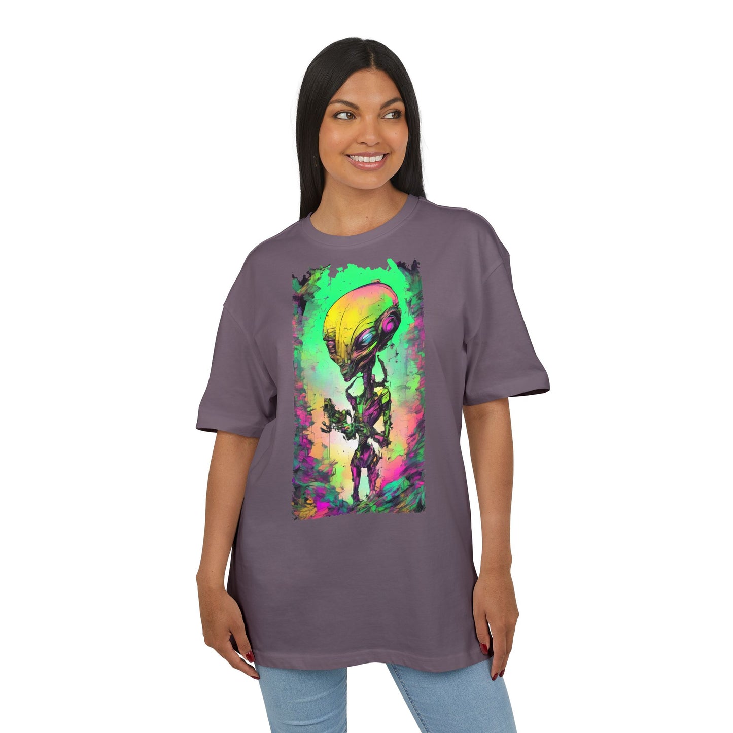 Cosmic Alien Art Tee - Unisex Heavy Oversize Tee, Retro Space Vibe Shirt, Gift for Sci-Fi Lovers, Casual Wear, Unique Graphic T-Shirt