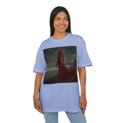Mystical Red Hooded Tee - Unisex Oversize T-Shirt, Grunge Fashion, Streetwear Style, Gift for Horror Fans, Casual Wear