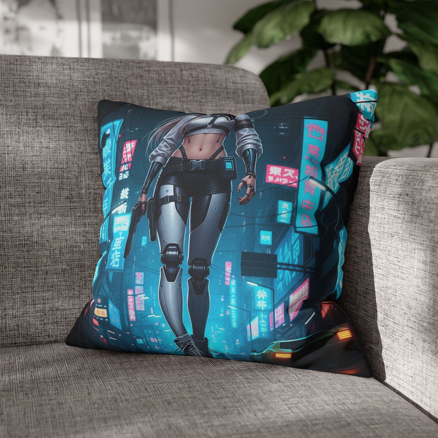 Futuristic Cyberpunk Pillowcase, Cozy Home Decor, Modern Sofa Cushion, Unique Gift for Gamers, Bedroom Accent