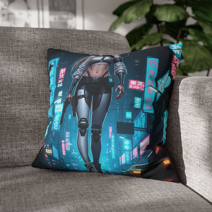 Futuristic Cyberpunk Pillowcase, Cozy Home Decor, Modern Sofa Cushion, Unique Gift for Gamers, Bedroom Accent