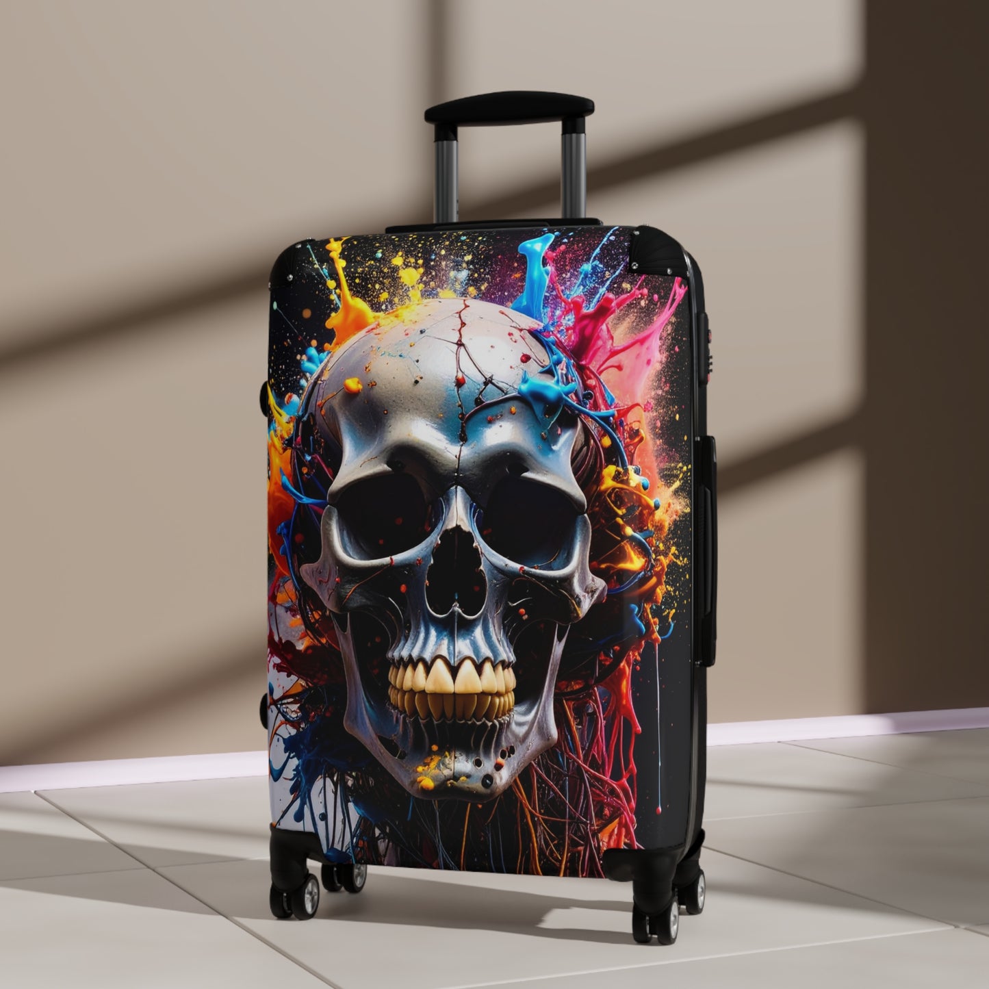 Skull Art Suitcase - Travel Case for Adventurers, Unique Luggage, Gift for Goths, Curated Travel Gear, Eye-Catching Baggage