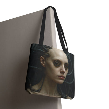 Futuristic Art Tote Bag - Unique Canvas Carryall, Cyberpunk Style, Eco-Friendly Shopping Bag, Ideal for Gifts, Fashion Statement