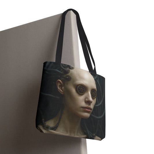 Futuristic Art Tote Bag - Unique Canvas Carryall, Cyberpunk Style, Eco-Friendly Shopping Bag, Ideal for Gifts, Fashion Statement