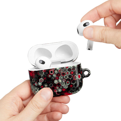 Hexagonal Red & Black AirPod Case | Trendy Tech Accessory, Unique Gifts for Music Lovers, Stylish Earbud Protection