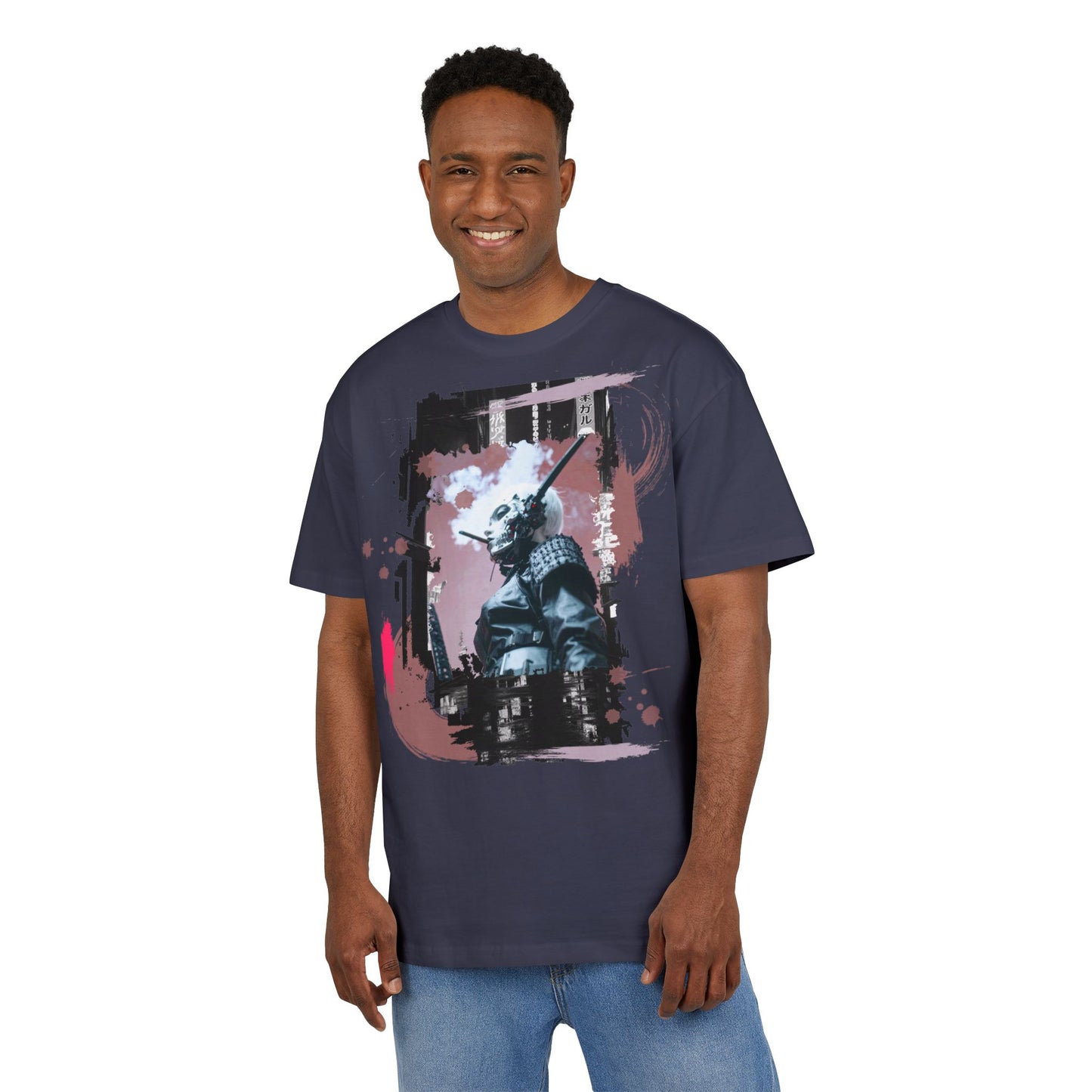 Unisex Heavy Oversize Tee featuring Samurai Art, Streetwear Graphic Tee, Gift for Him/Her, Casual Wear, Anime Inspired Fashion