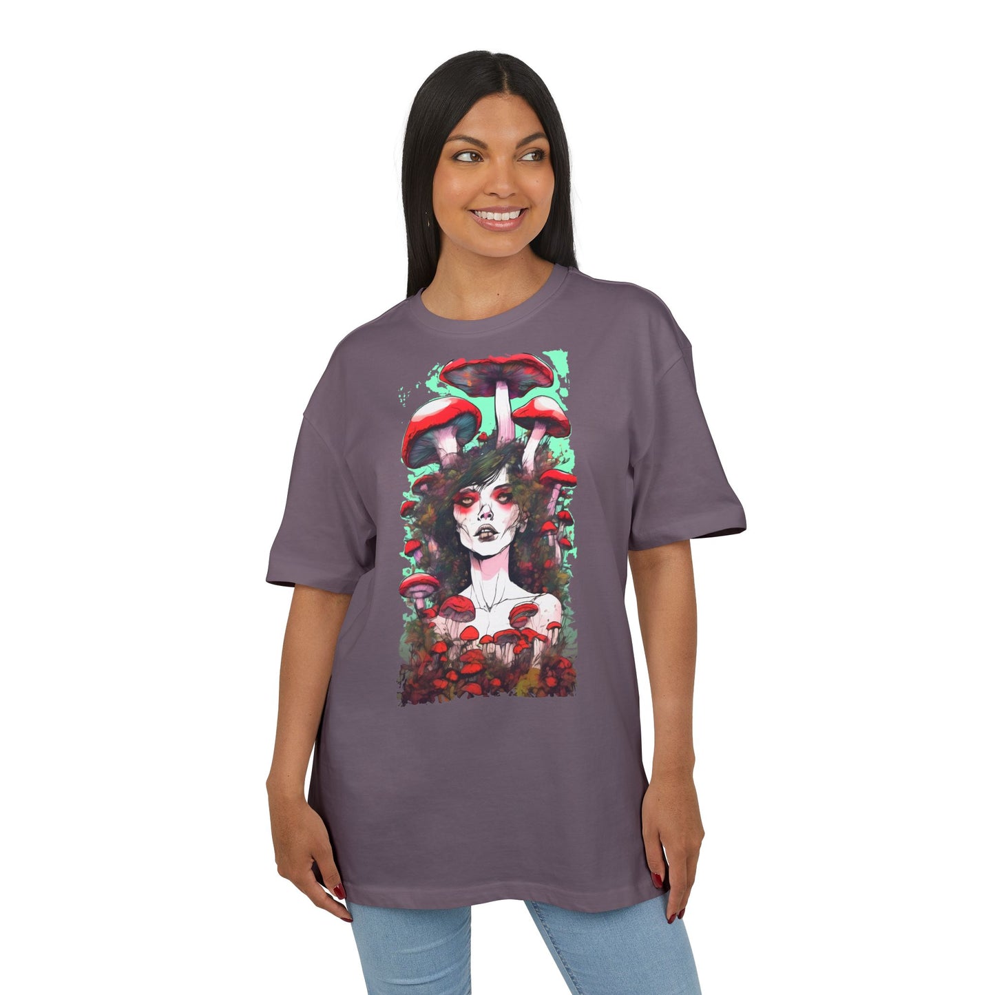 Mystical Mushroom Art Oversize Tee | Unisex Heavy Tee, Boho Style Shirt, Nature Lover Gift, Festival Wear, Graphic Tee, Eco-Friendly Fashion