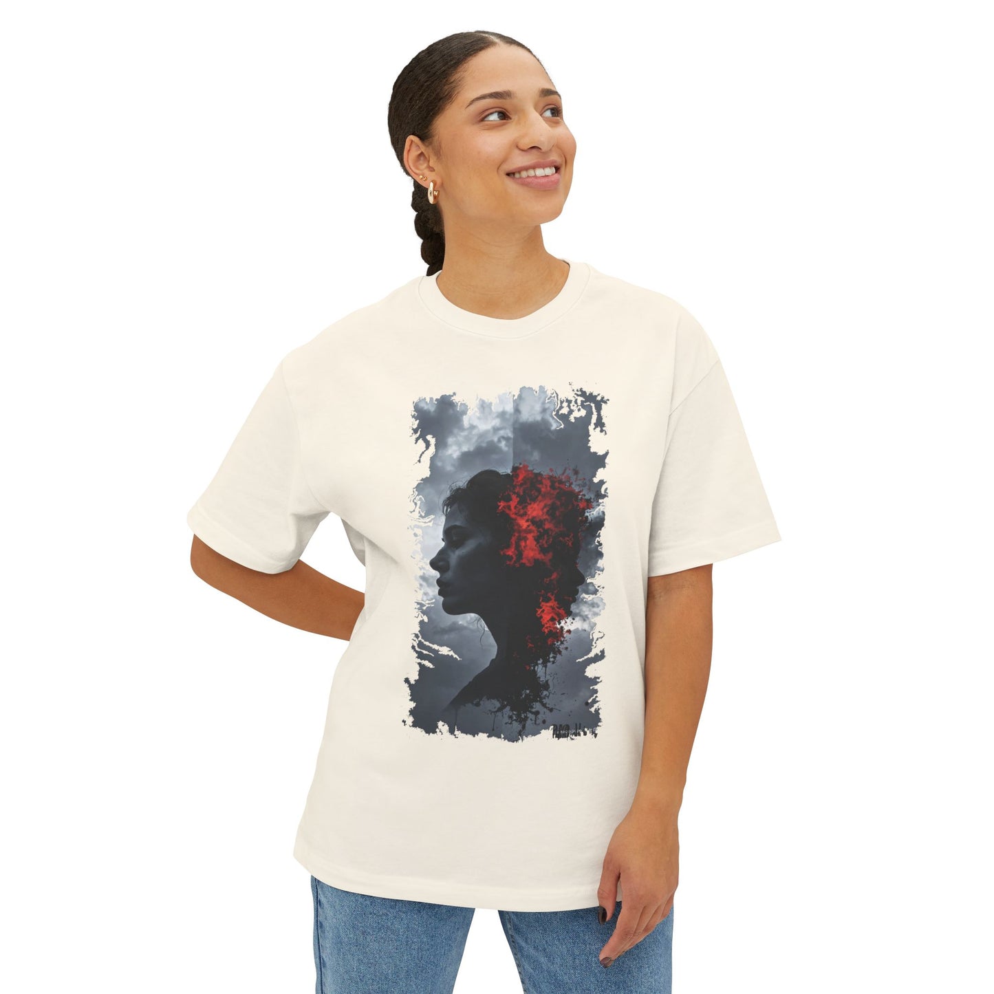 Stylish Oversized Boxy Tee with Artistic Profile Design, Casual Streetwear, Graphic T-shirt, Gift for Art Lovers, Everyday Comfort