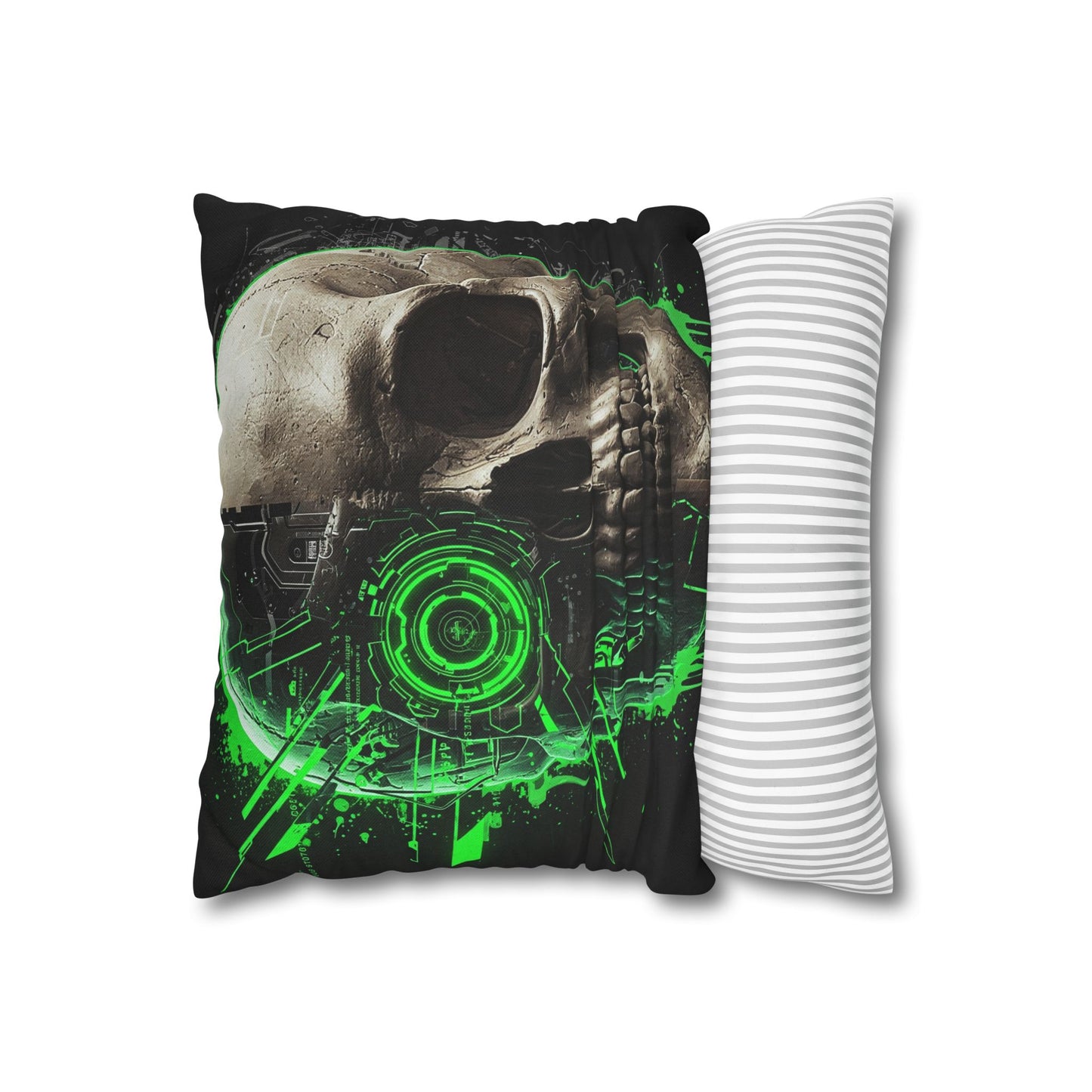 Futuristic Skull Pillowcase | Gothic Decor, Cyberpunk Home Accessories, Unique Gift, Halloween Decor, Throw Pillow