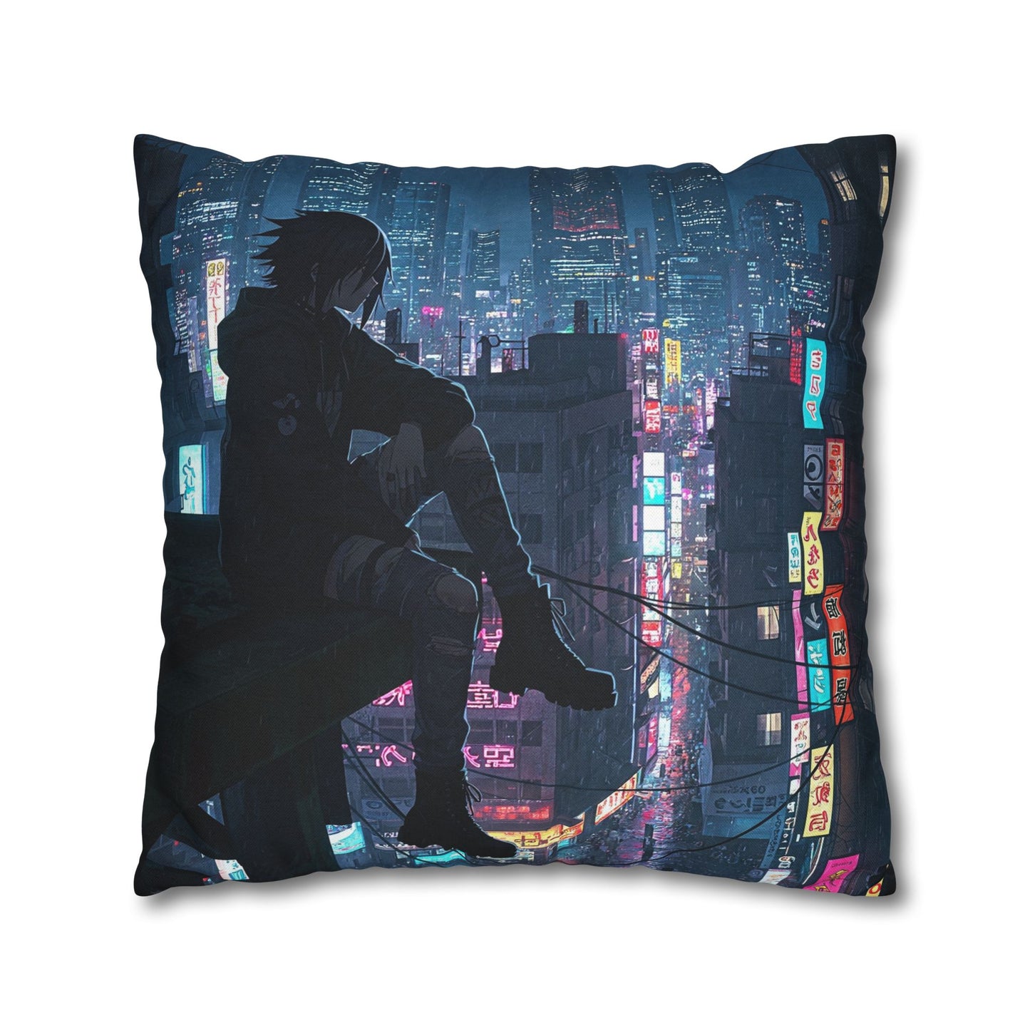 Anime-Inspired Urban Pillowcase, Cozy Home Decor, Nerdy Gift, Bedroom Accent, Cyberpunk Decor, Manga Lover Gift