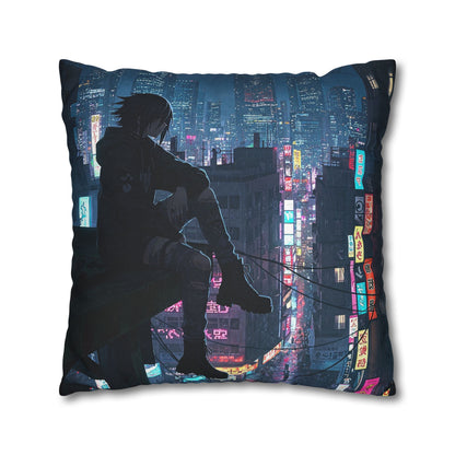 Anime-Inspired Urban Pillowcase, Cozy Home Decor, Nerdy Gift, Bedroom Accent, Cyberpunk Decor, Manga Lover Gift