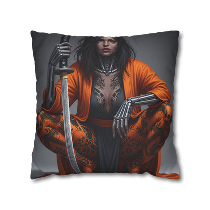 Fierce Warrior Design Pillowcase, Unique Home Decor, Boho Accent Pillow, Anime Art, Gift for Her, Cosplay Lovers