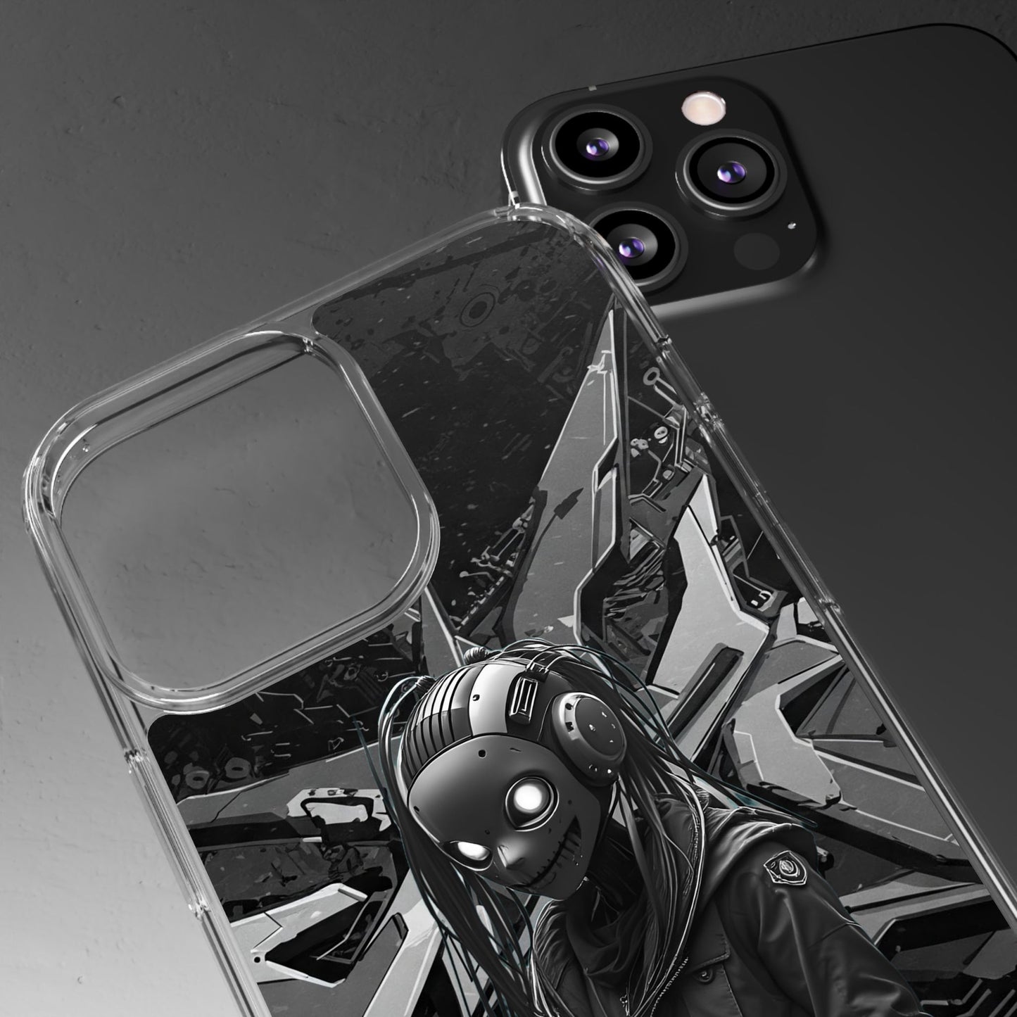 Anime-Inspired Clear Phone Case - Edgy Streetwear Style