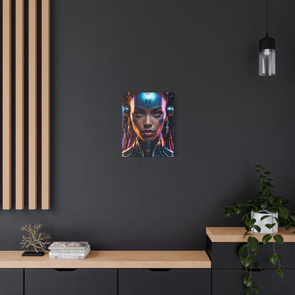 Satin Canvas Wall Art, Futuristic Female Portrait, Sci-Fi Decor, Cyberpunk Artwork, Geek Home Decor, Gift for Tech Lovers