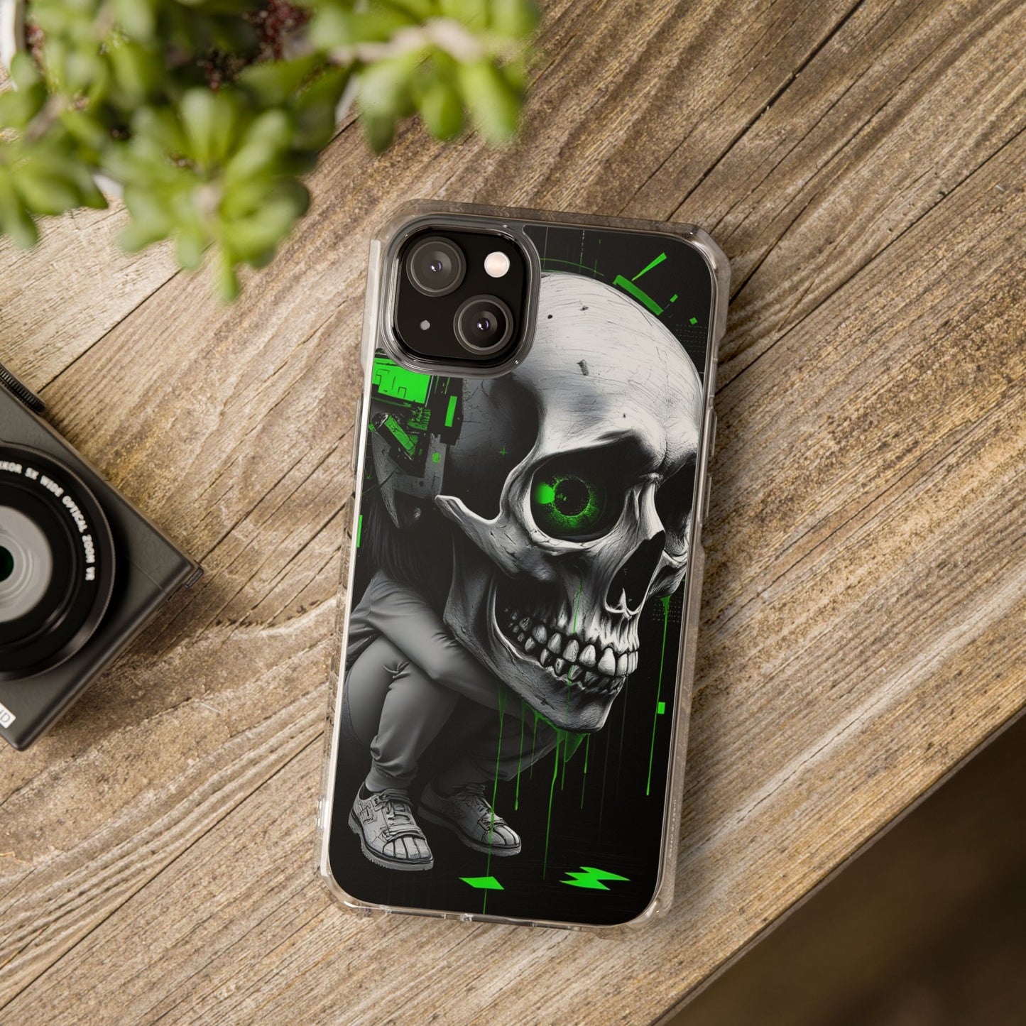 Edgy Skull Phone Case - Magnetic Clear Impact Cases, Unique Phone Cover, Goth Accessory, Halloween Gift, Stylish Tech Protection