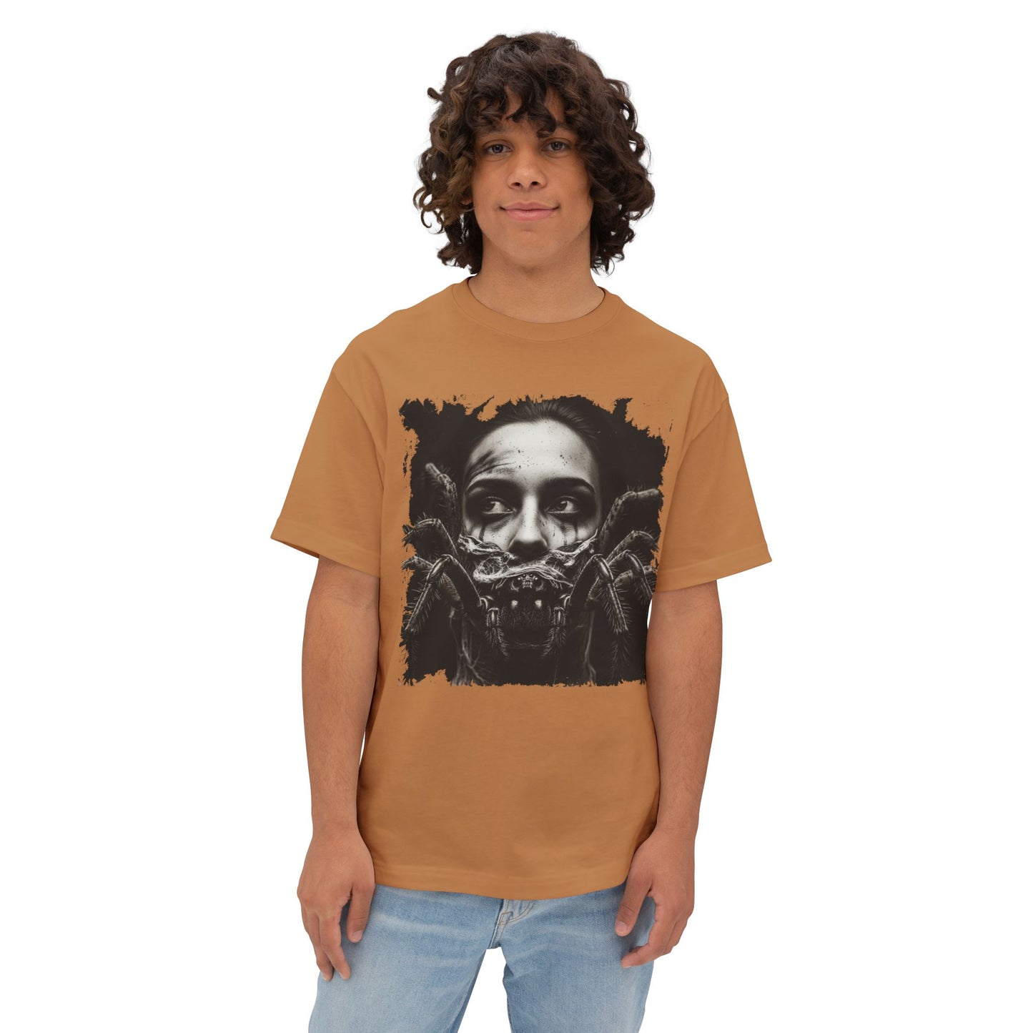 Eerie Spider Graphic Unisex Boxy Tee, Creepy Shirt for Halloween, Casual Wear, Street Fashion, Unique Gift for Spooky Season