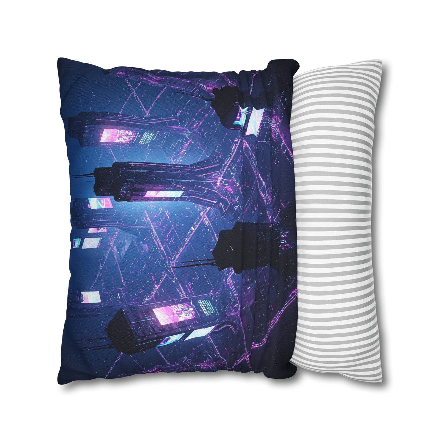 Futuristic Cityscape Pillowcase, Home Decor, Throw Pillow Cover, Gift for Gamers, Cyberpunk Vibe, Modern Bedroom Accent