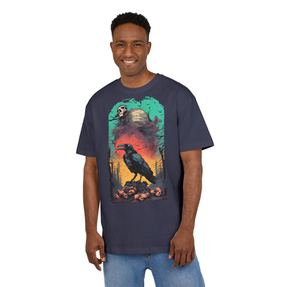 Mystical Raven Oversize Tee: Boho Style, Unisex Graphic T-Shirt for Nature Lovers, Festival Wear, Halloween, Gift Ideas