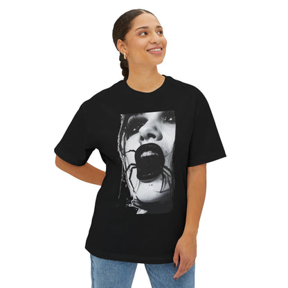Spooky Spider Graphic Tee, Unisex Oversized Black Widow Shirt, Halloween Apparel, Creepy Casual Wear, Unique Gift Idea