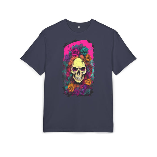 Skull Floral Oversize Tee - Graphic T-Shirt for Halloween, Festival Wear, Unisex Casual, Unique Gift