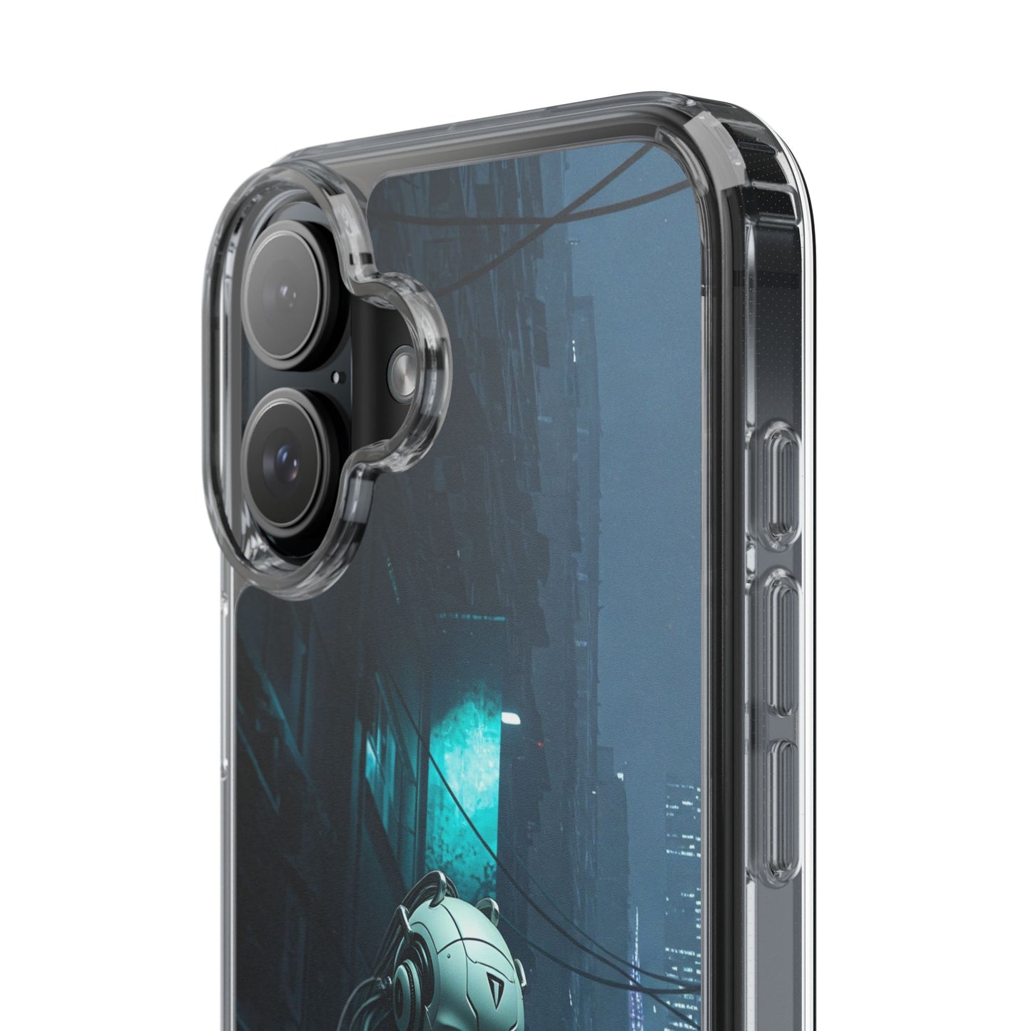 Futuristic Clear Phone Case with Neon City Design