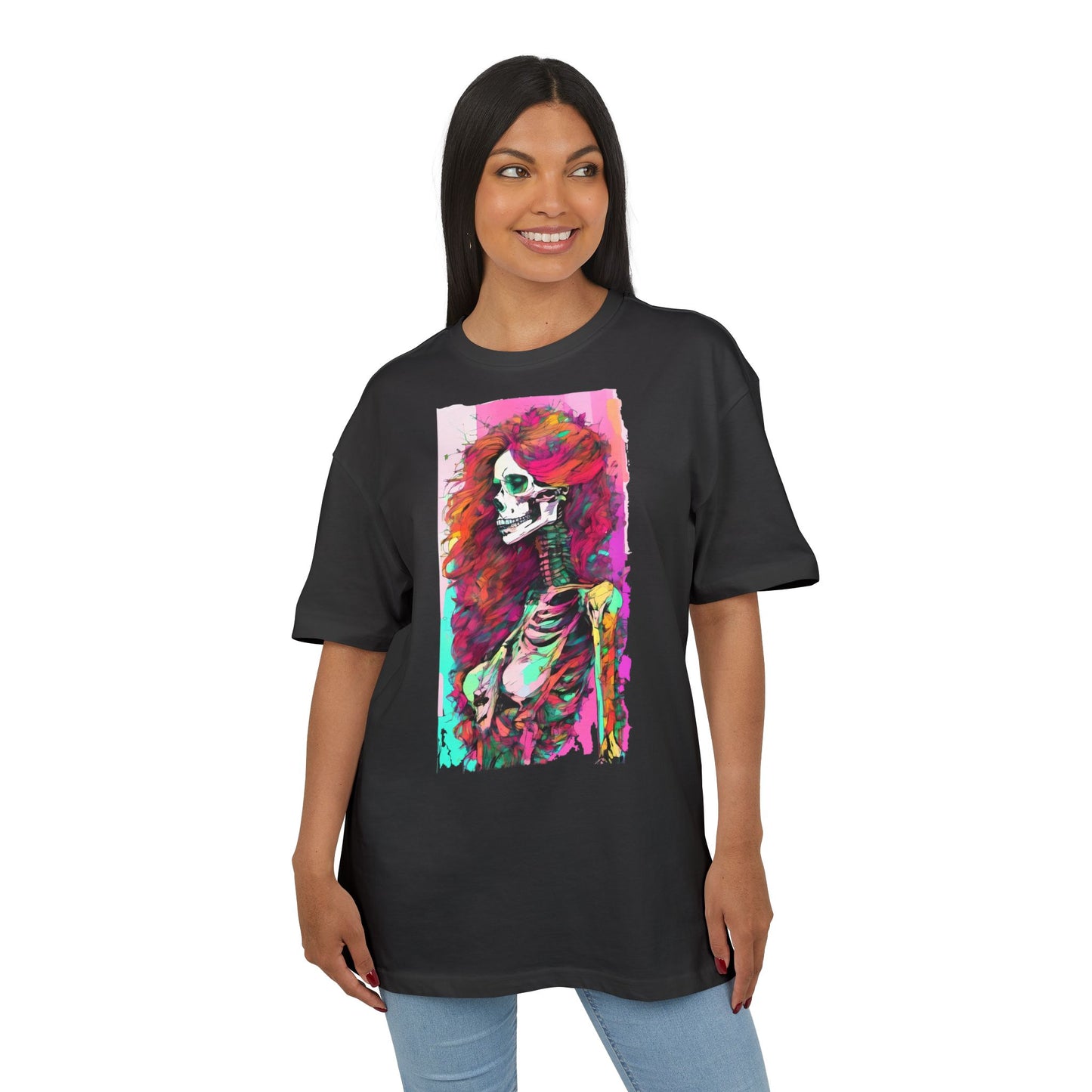 Vibrant Skeleton Art Unisex Heavy Oversize Tee, Halloween Shirt, Statement Tee, Graphic Tee, Casual Wear, Gift