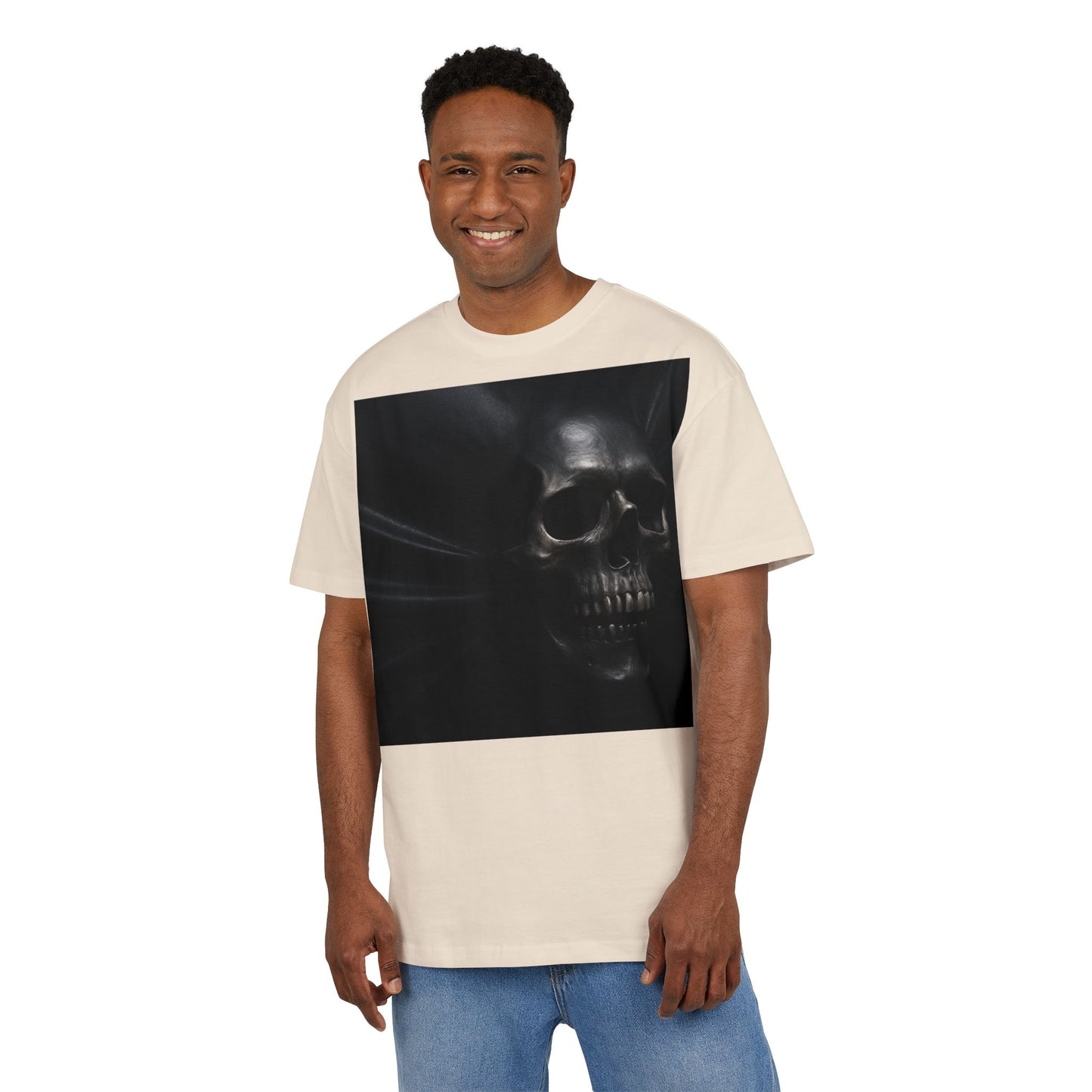 Skull Graphic Oversized Tee - Unisex Heavy Tee for Casual Wear, Street Style, Halloween Attire, Gift for Friends, Unique Art Tee