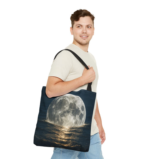 Moonlit Ocean Tote Bag - Night Sky, Beach, Stylish, Eco-Friendly, Great Gift for Friends, Perfect for Travel, Shopping