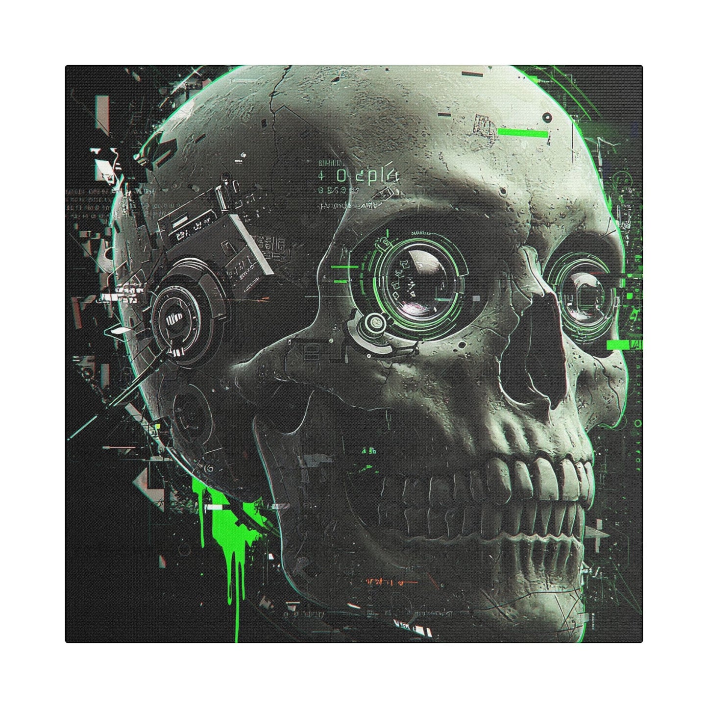Techno Skull Canvas Art Print, Cyberpunk Wall Decor, Edgy Home Aesthetic, Gothic Gift for Him, Halloween Decoration, Modern Artwork
