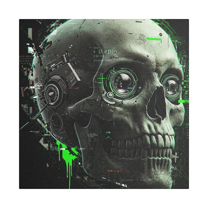 Techno Skull Canvas Art Print, Cyberpunk Wall Decor, Edgy Home Aesthetic, Gothic Gift for Him, Halloween Decoration, Modern Artwork