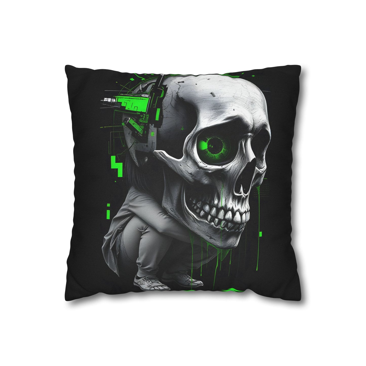Edgy Skull Pillowcase | Gaming Decor, Modern Home Accent, Halloween Gift, Unique Couch Pillow, Cyberpunk Style